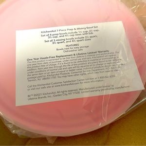 Brand new, pink KitchenAid prep and mixing bowls